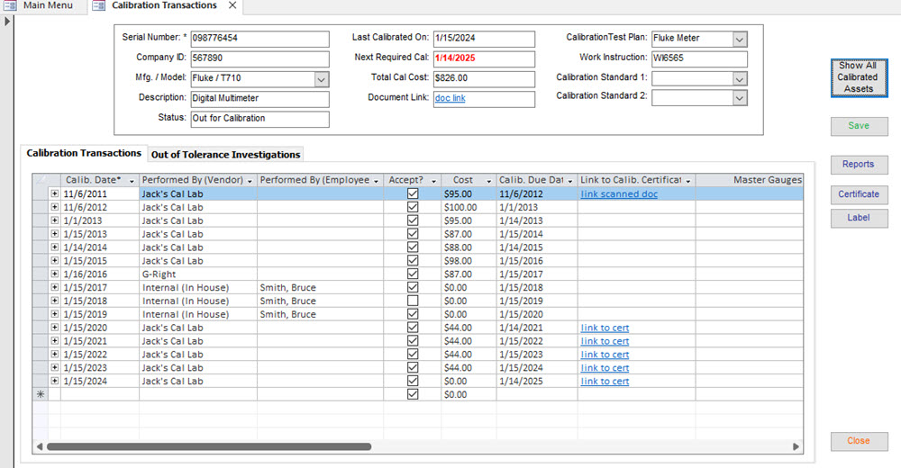 screenshot of Asset Tracking Database